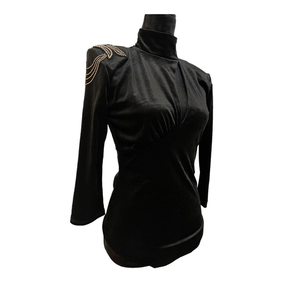 Zara Tops Zara Velvet Bodysuit Embellished Shoulder Poshmark